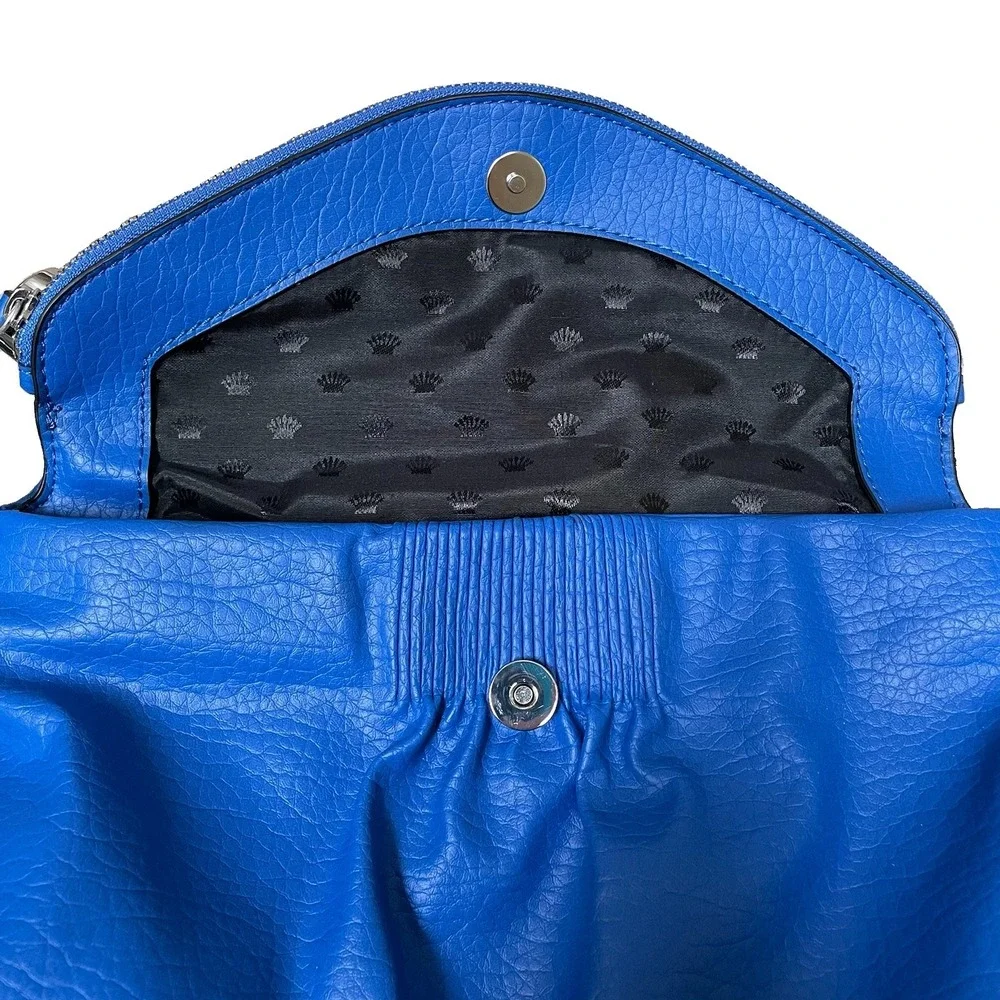 JUICY COUTURE Bag Purse Fold Over Zip Flap Crossbody Colbalt Blue Vegan NEW